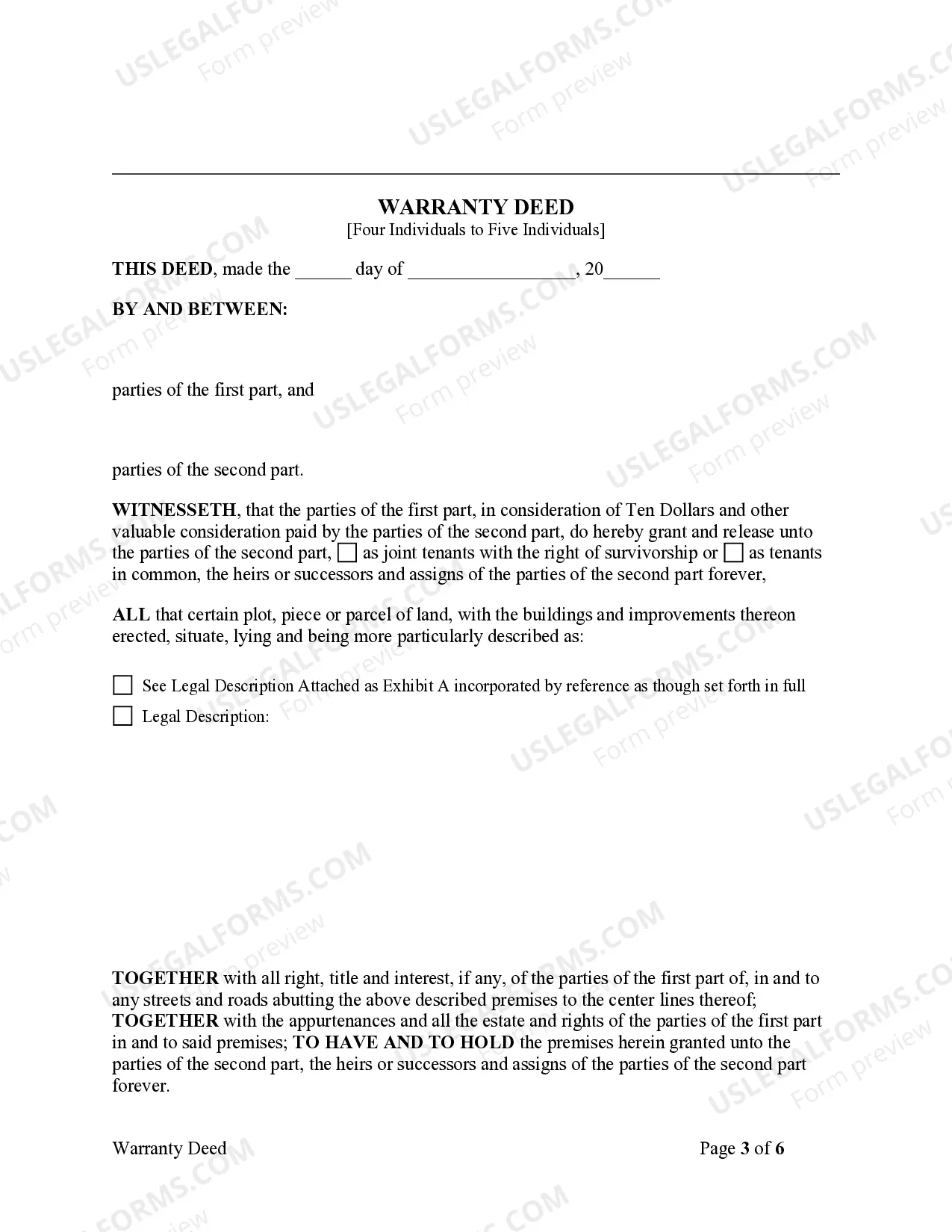 Preview Warranty Deed - Four Individuals to Five Individuals