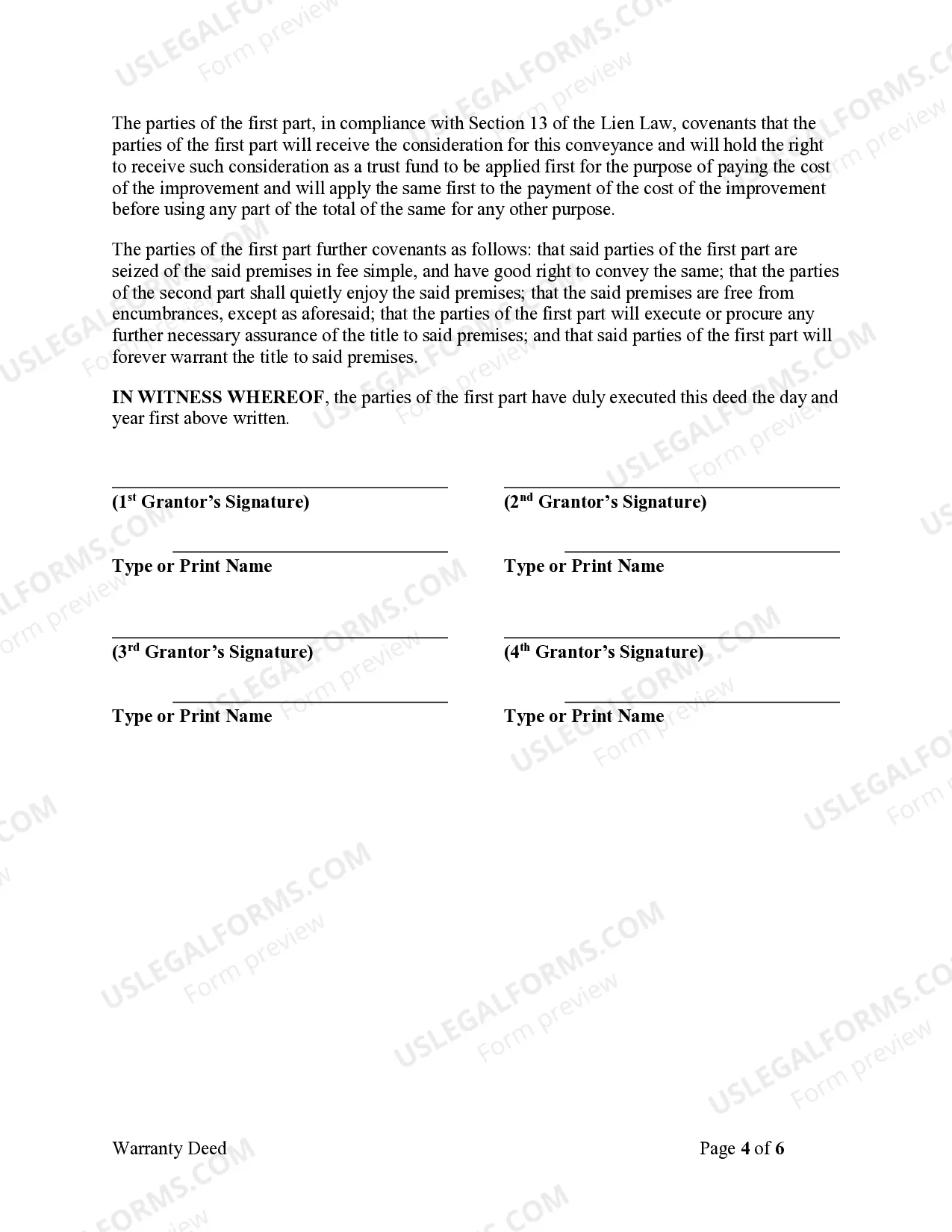 Preview Warranty Deed - Four Individuals to Five Individuals