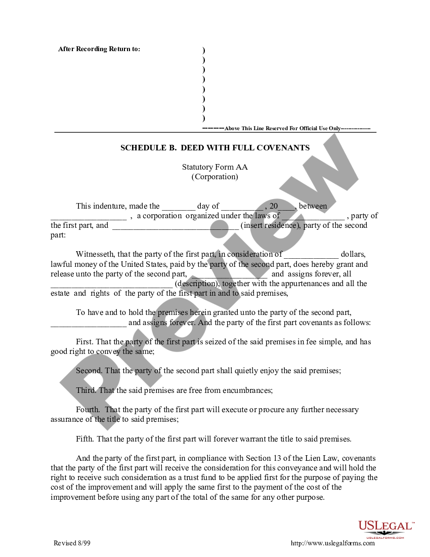 New York Deed Template Forward | US Legal Forms