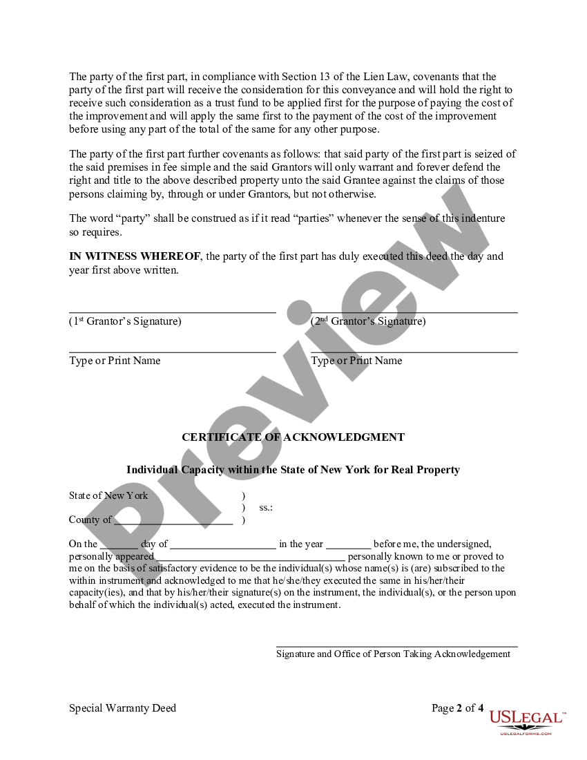 New York Special Warranty Deed - Special Warranty Deed New York | US ...