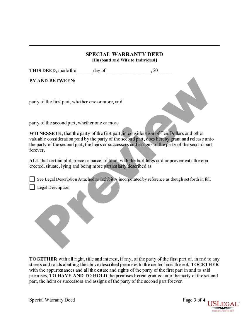Preview Special Warranty Deed - Husband and Wife to Individual