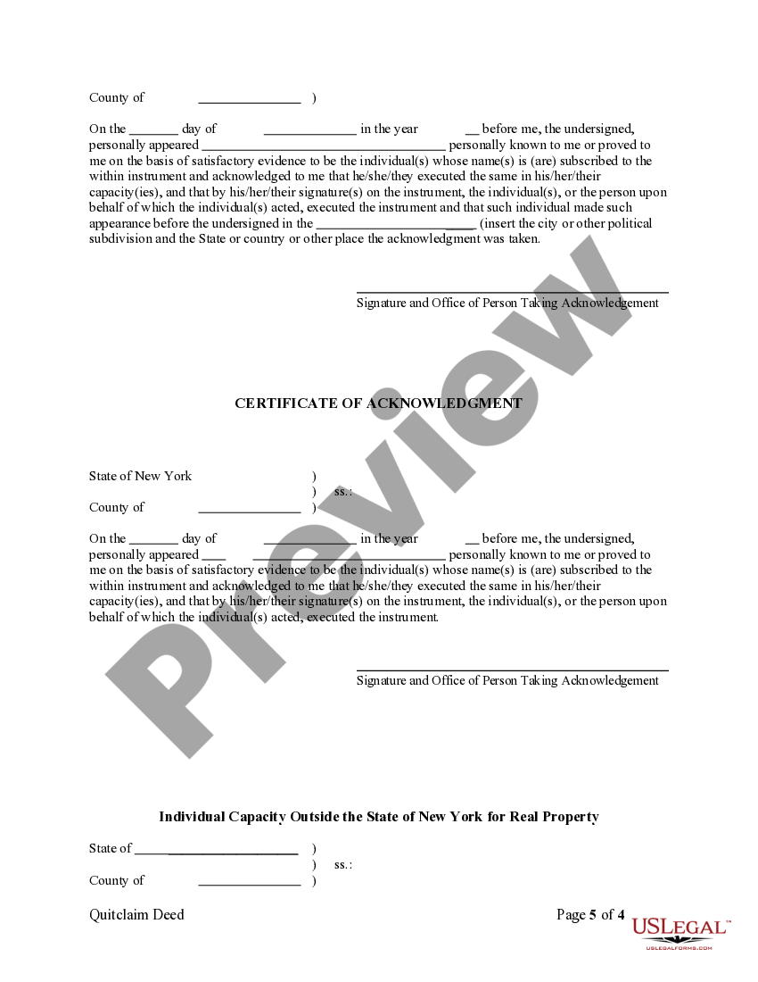 New York Quitclaim Deed Two Individuals to Two Individuals US Legal