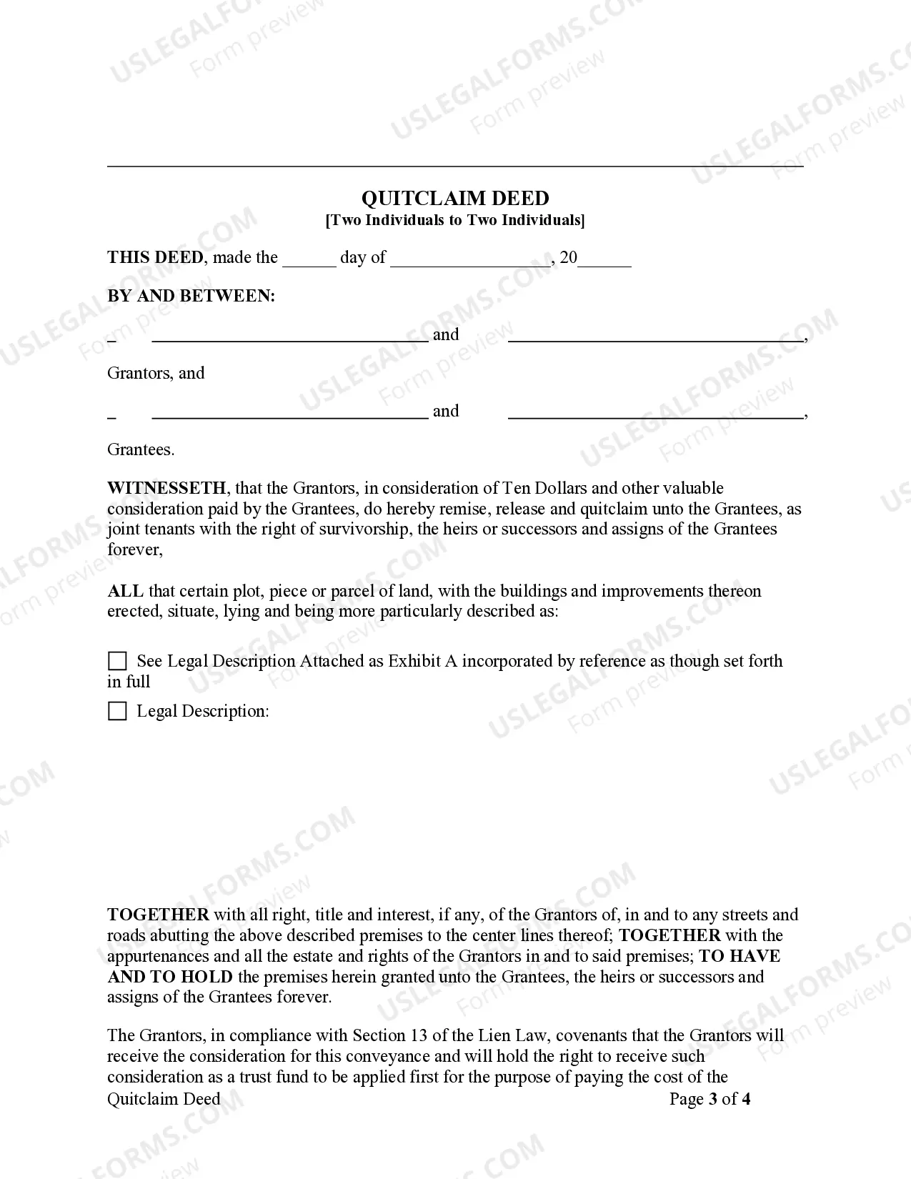 Preview Quitclaim Deed - Two Individuals to Two Individuals