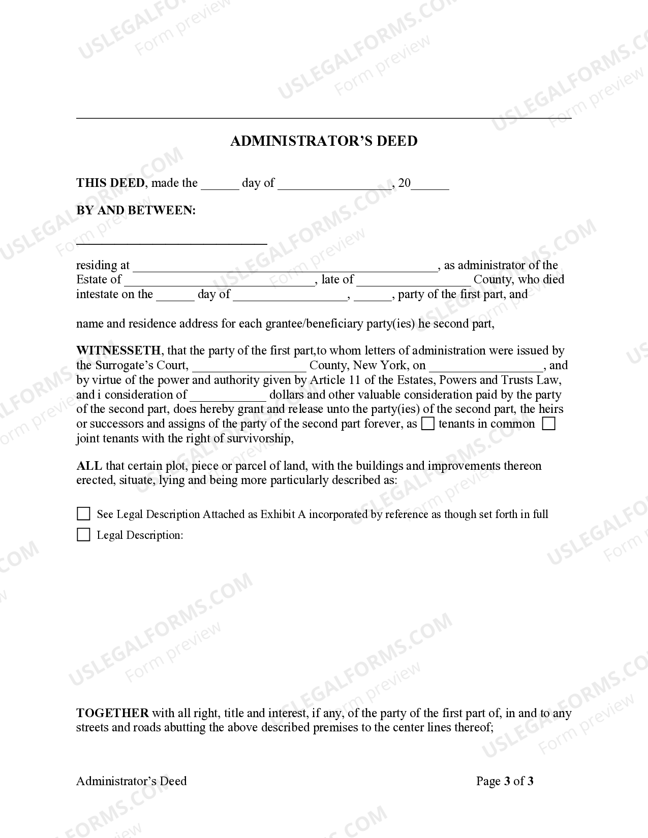 New York Administrator's Deed - Administrator's Deed New York | US ...