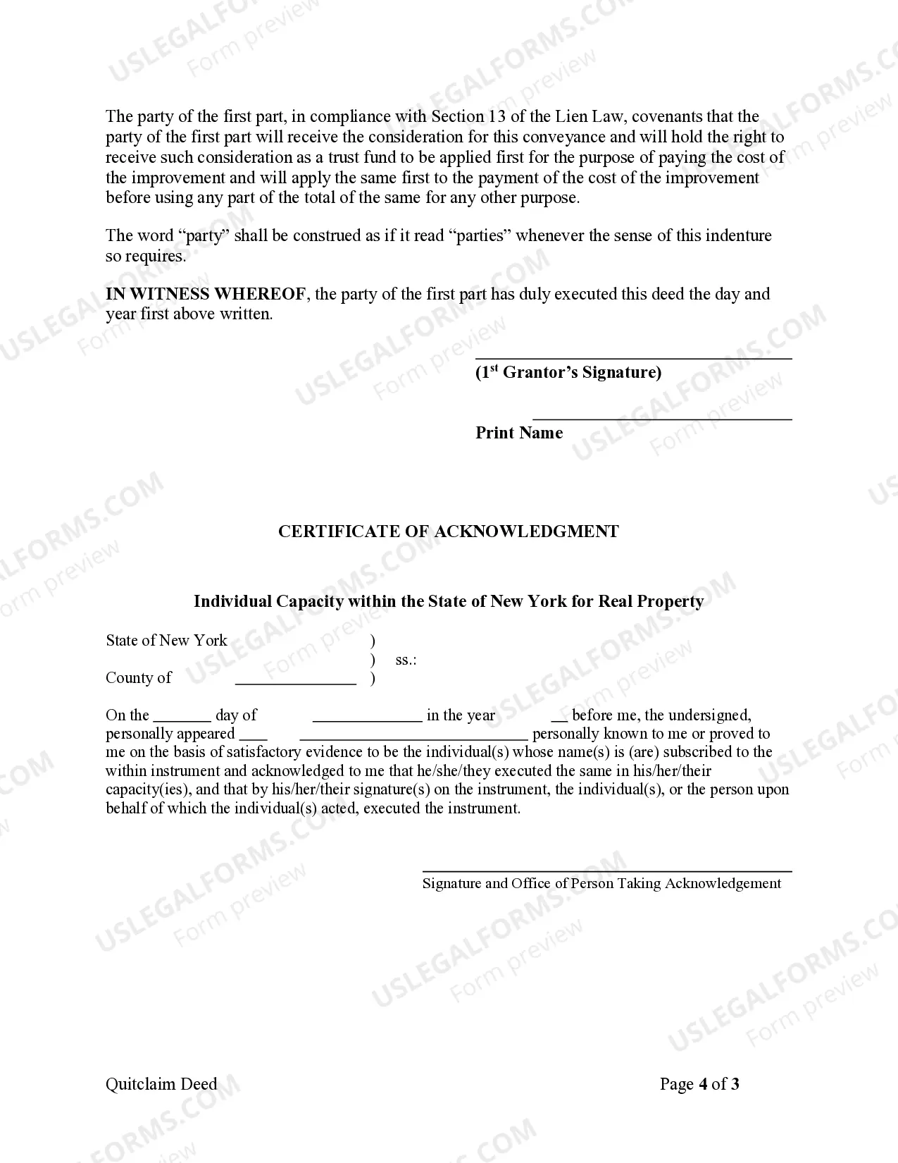 Preview Quitclaim Deed - Individual to a Trust