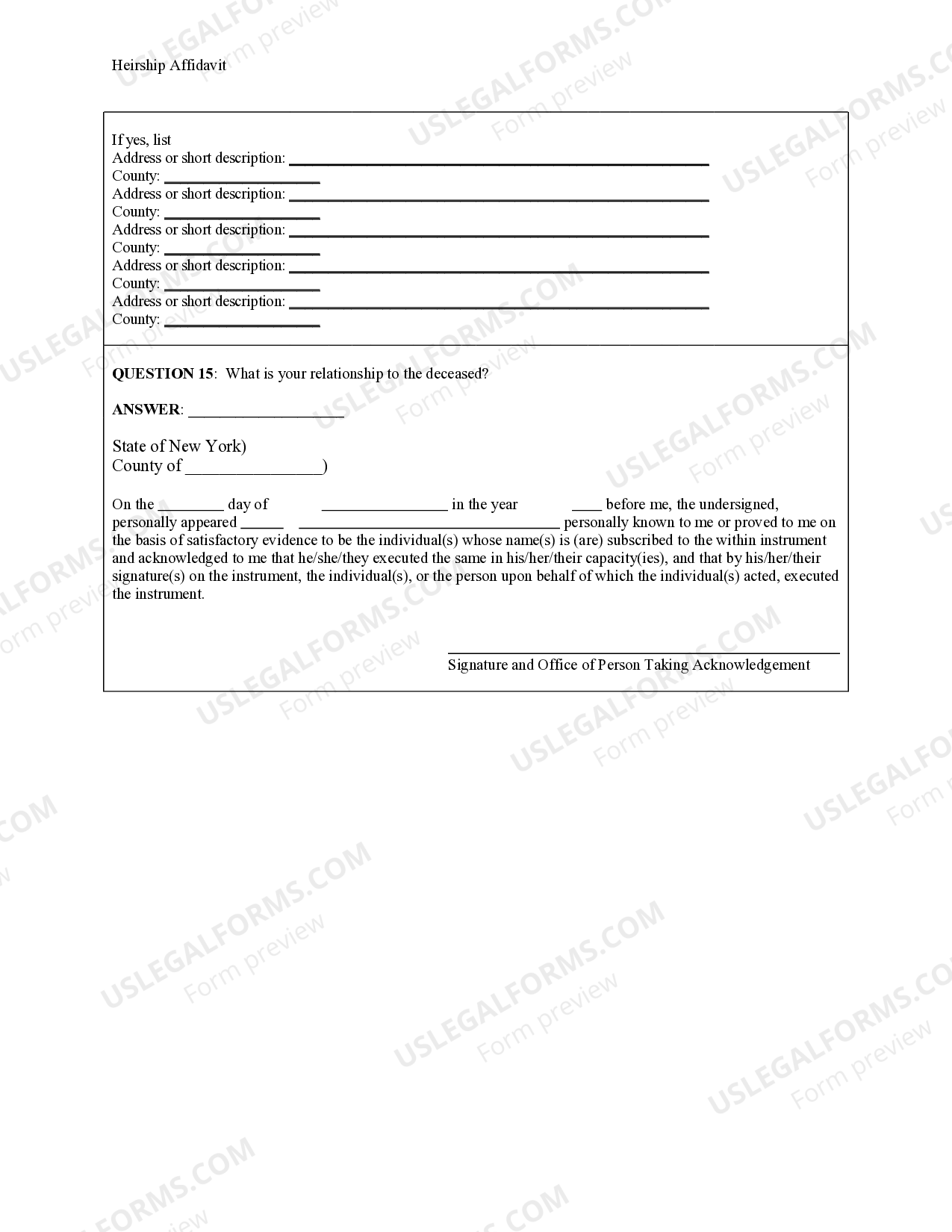 New York Heirship Affidavit Descent Affidavit Of Heirship New York