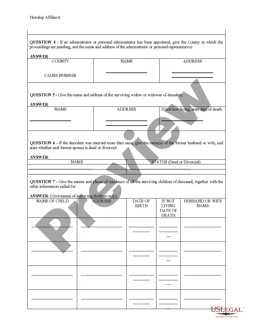 Get Heirship Affidavit - Descent Preview Heirship Affidavit - Descent