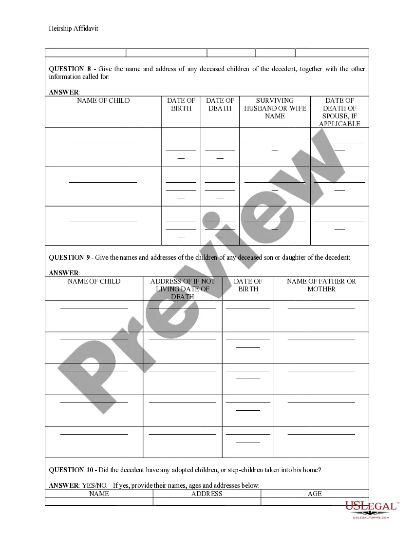 Get Heirship Affidavit - Descent Preview Heirship Affidavit - Descent