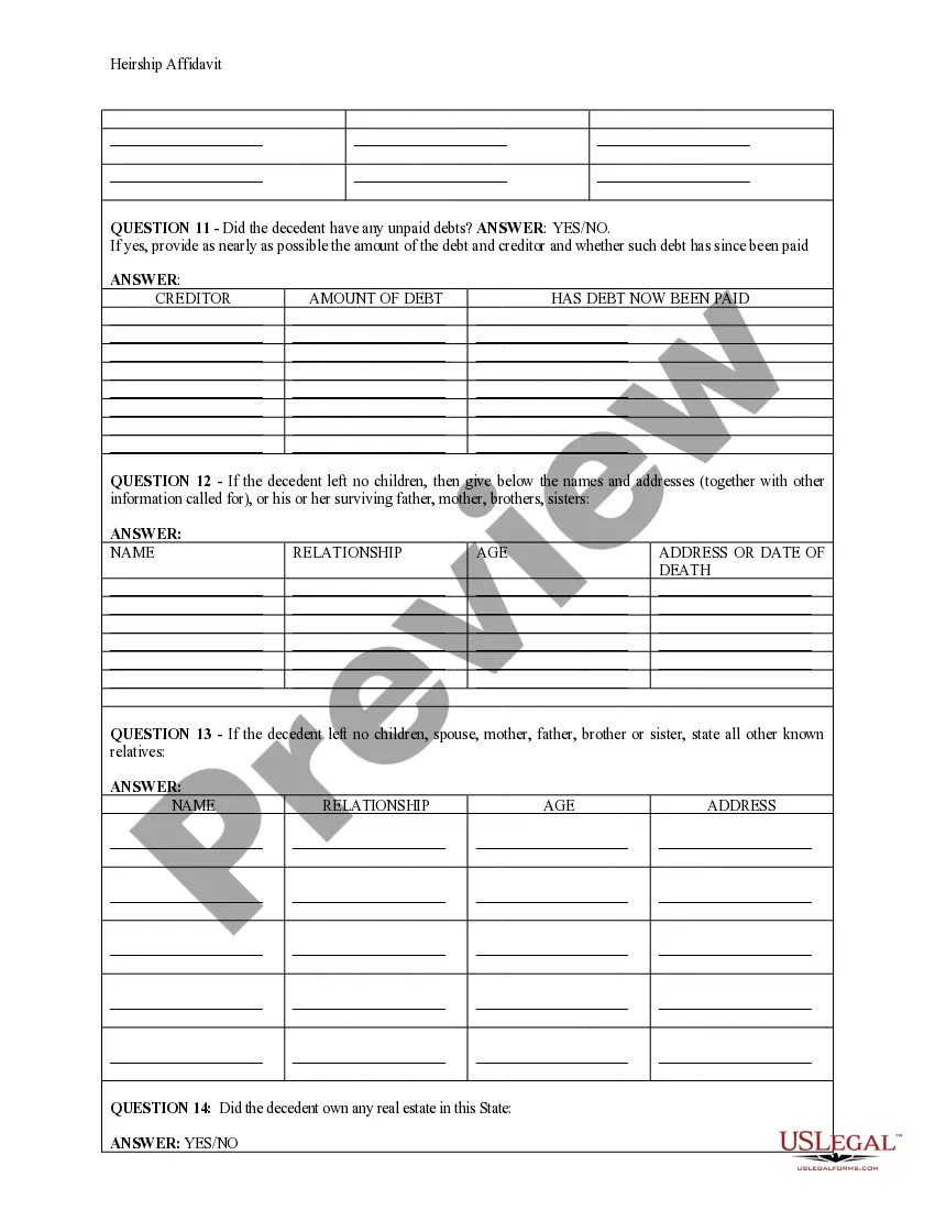 Get Heirship Affidavit - Descent Preview Heirship Affidavit - Descent