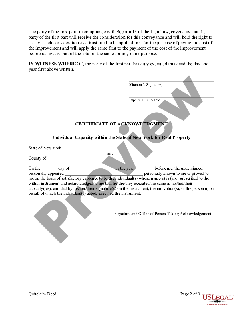 New York Quitclaim Deed Individual To Two Individuals New York Deed Us Legal Forms 1933