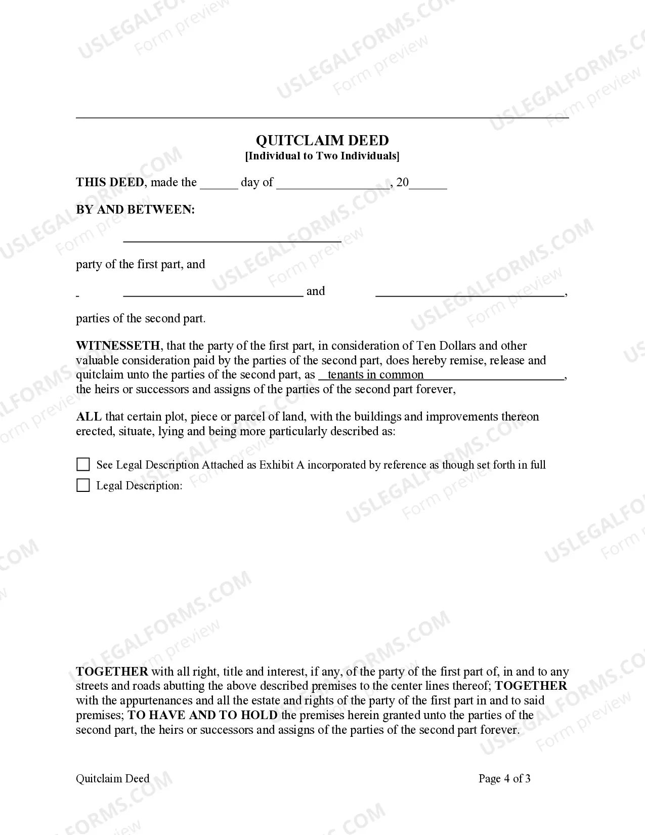 Preview Quitclaim Deed - Individual to Two Individuals