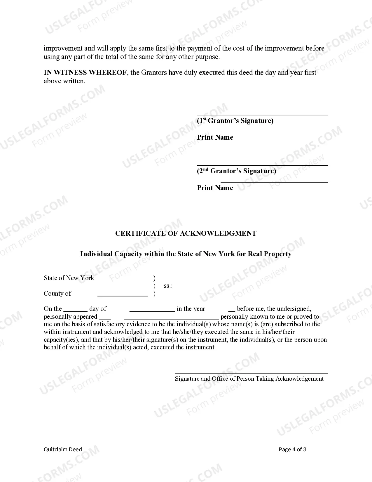 Preview Quitclaim Deed Conveying a Life Estate - Husband and Wife / Two Individuals to an Individual