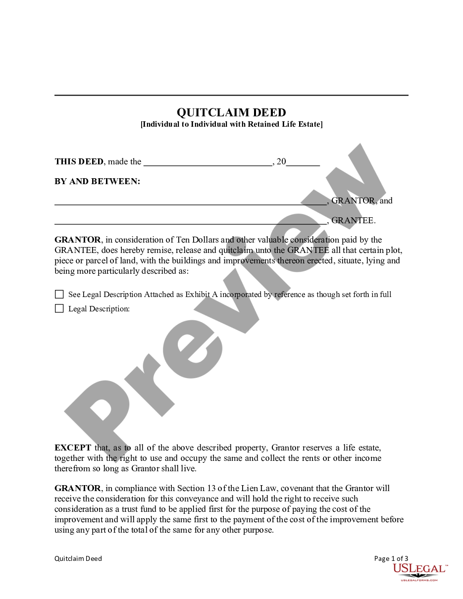 page 2 Quitclaim Deed - Individual to Individual with a Retained Life Estate preview
