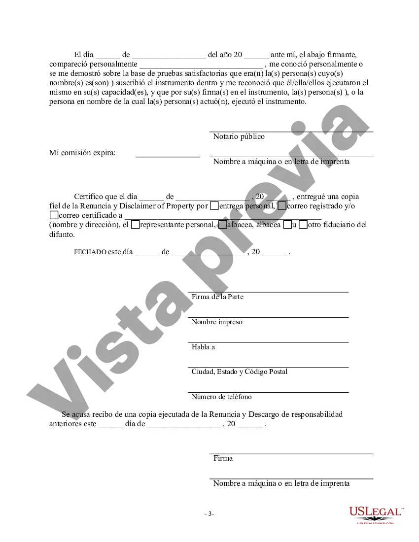 Preview Renuncia y renuncia de tenencia conjunta o interés de tenencia
