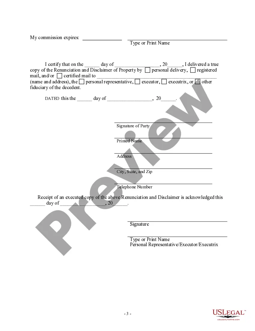Get Renunciation And Disclaimer of Joint Tenant or Tenancy Interest Preview Renunciation And Disclaimer of Joint Tenant or Tenancy Interest