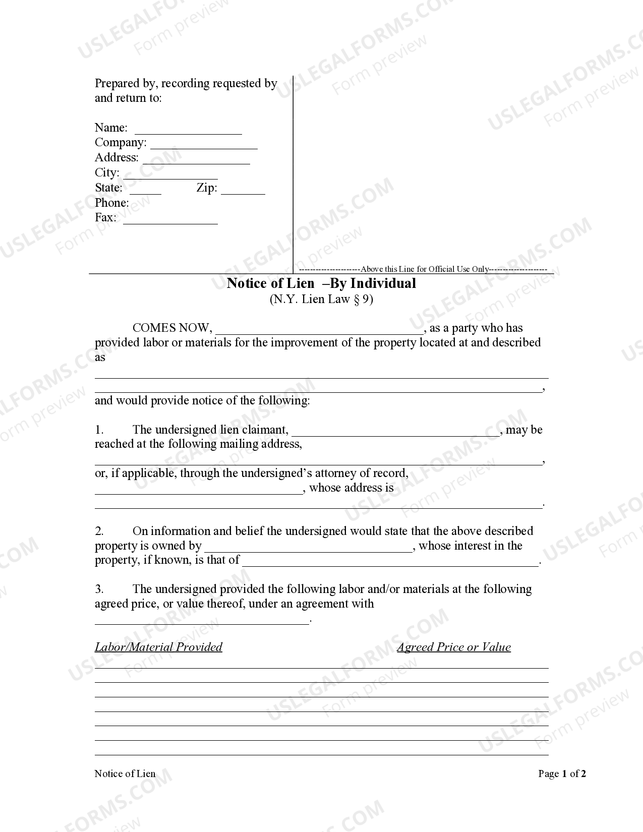 New York Lien Waiver Form US Legal Forms