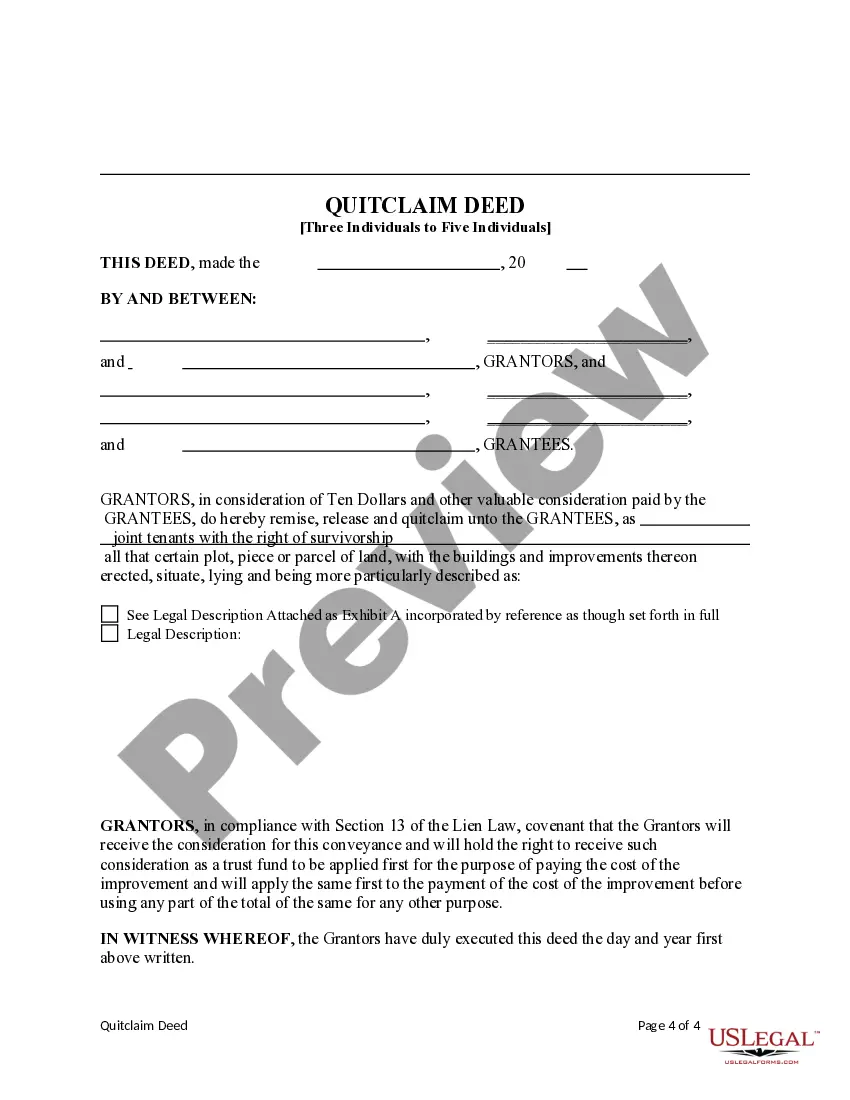 Preview Quitclaim Deed from Three Individuals to Five Individuals