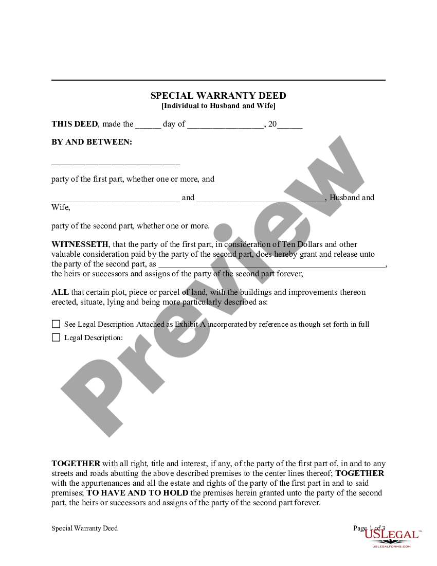 Rochester New York Special Warranty Deed Individual To Husband And Wife Us Legal Forms 0329