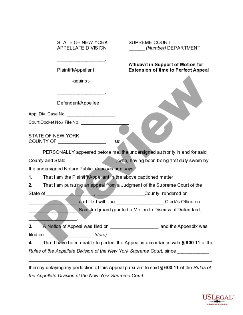 Get Motion and Affidavit in Support of Motion for Extension of Time to Perfect Appeal Preview Motion and Affidavit in Support of Motion for Extension of Time to Perfect Appeal