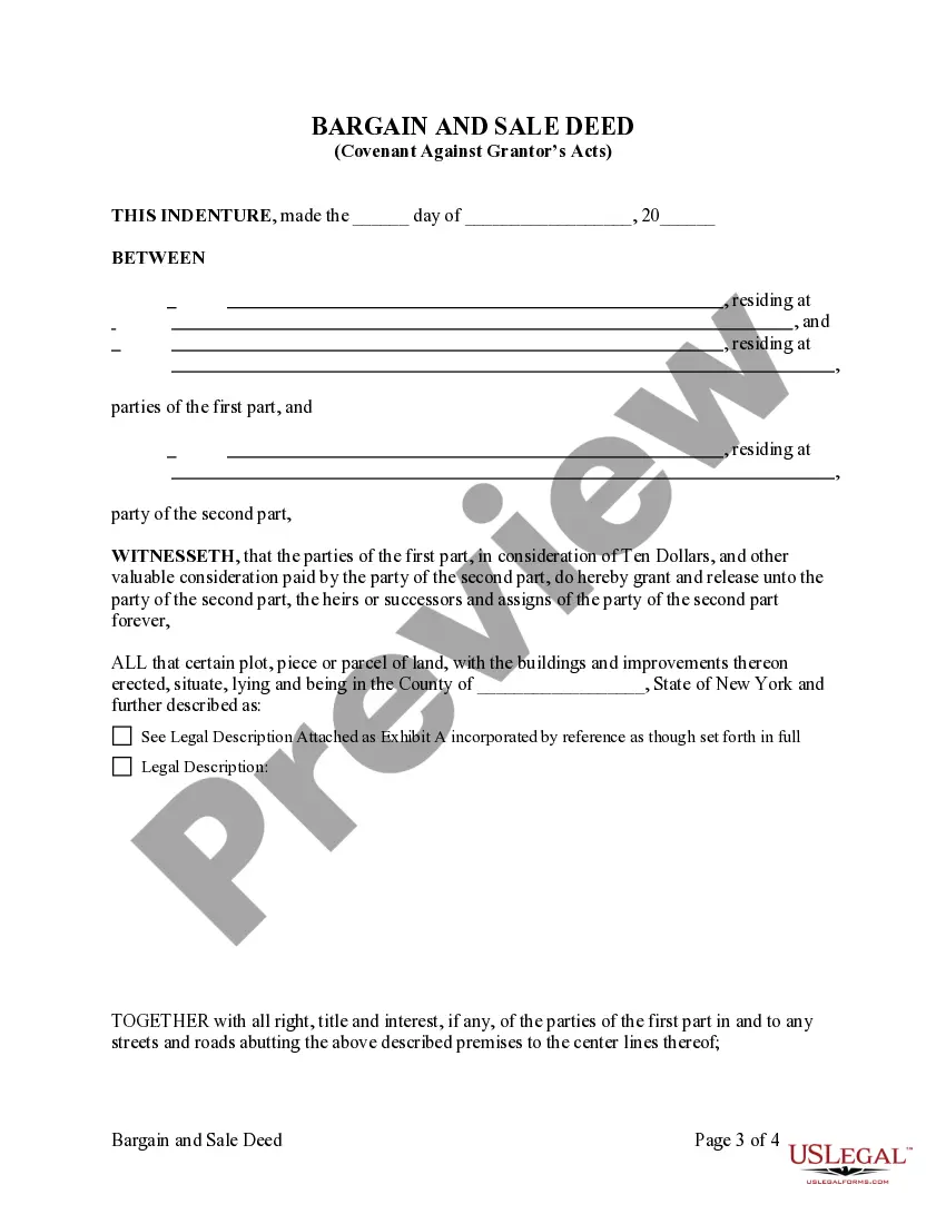 Preview Bargain and Sale Deed with Covenant Against Grantors Acts - Two Individuals to an Individual