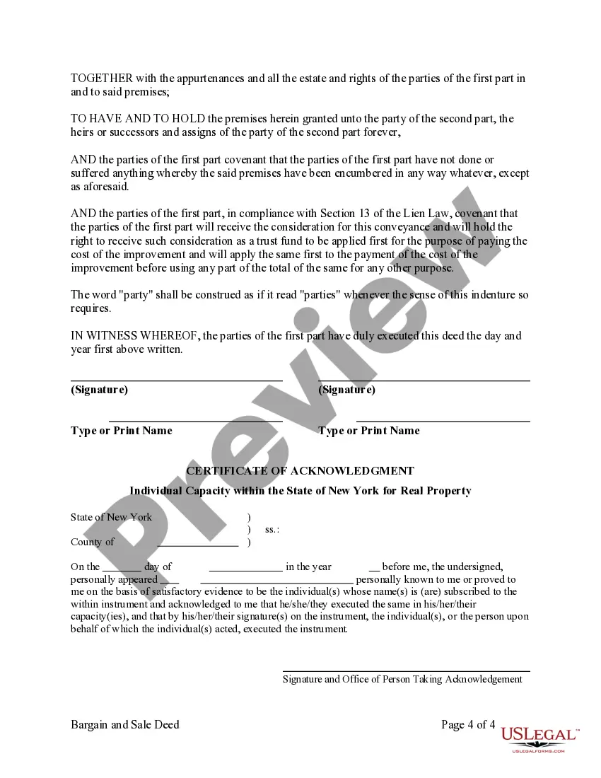 Preview Bargain and Sale Deed with Covenant Against Grantors Acts - Two Individuals to an Individual