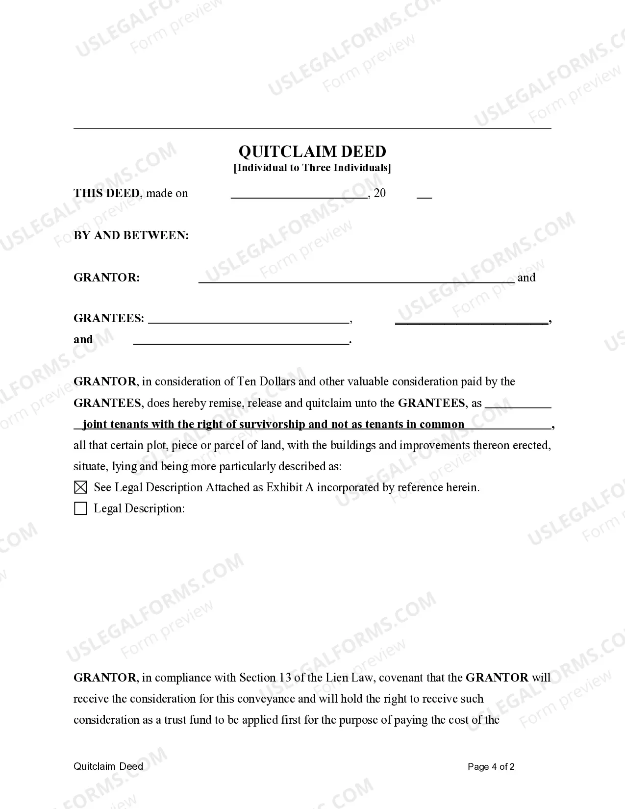 Preview Quitclaim Deed - Individual to Three Individuals