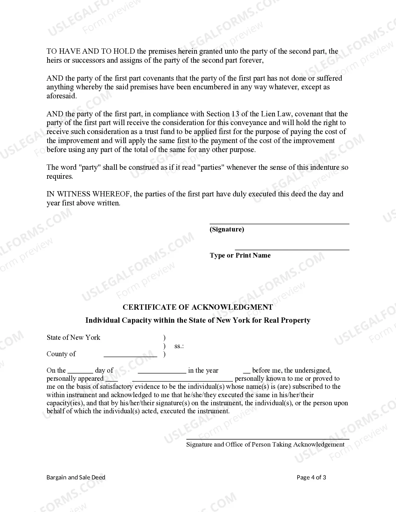 Preview Bargain and Sale Deed with Covenant Against Grantors Acts - Individual to LLC