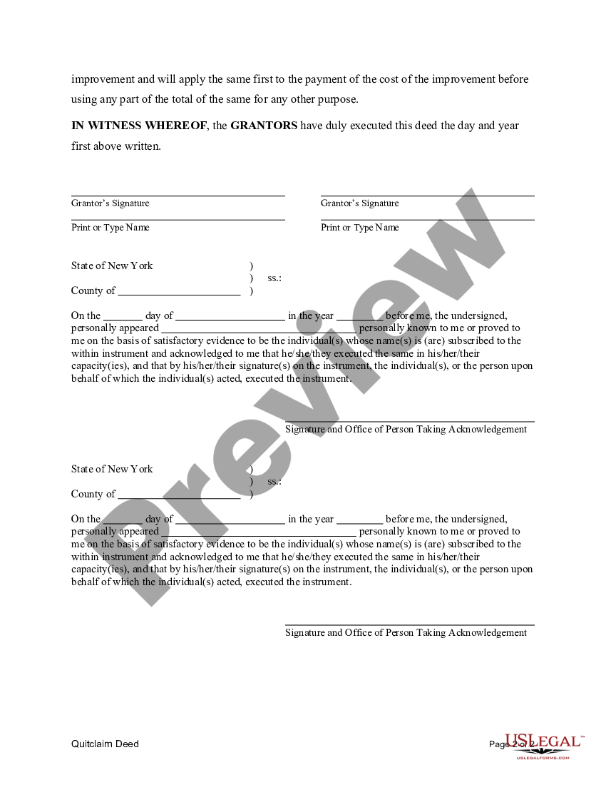 New York Quitclaim Deed From Husband And Wife Two Individuals To Three Individuals New York 3976