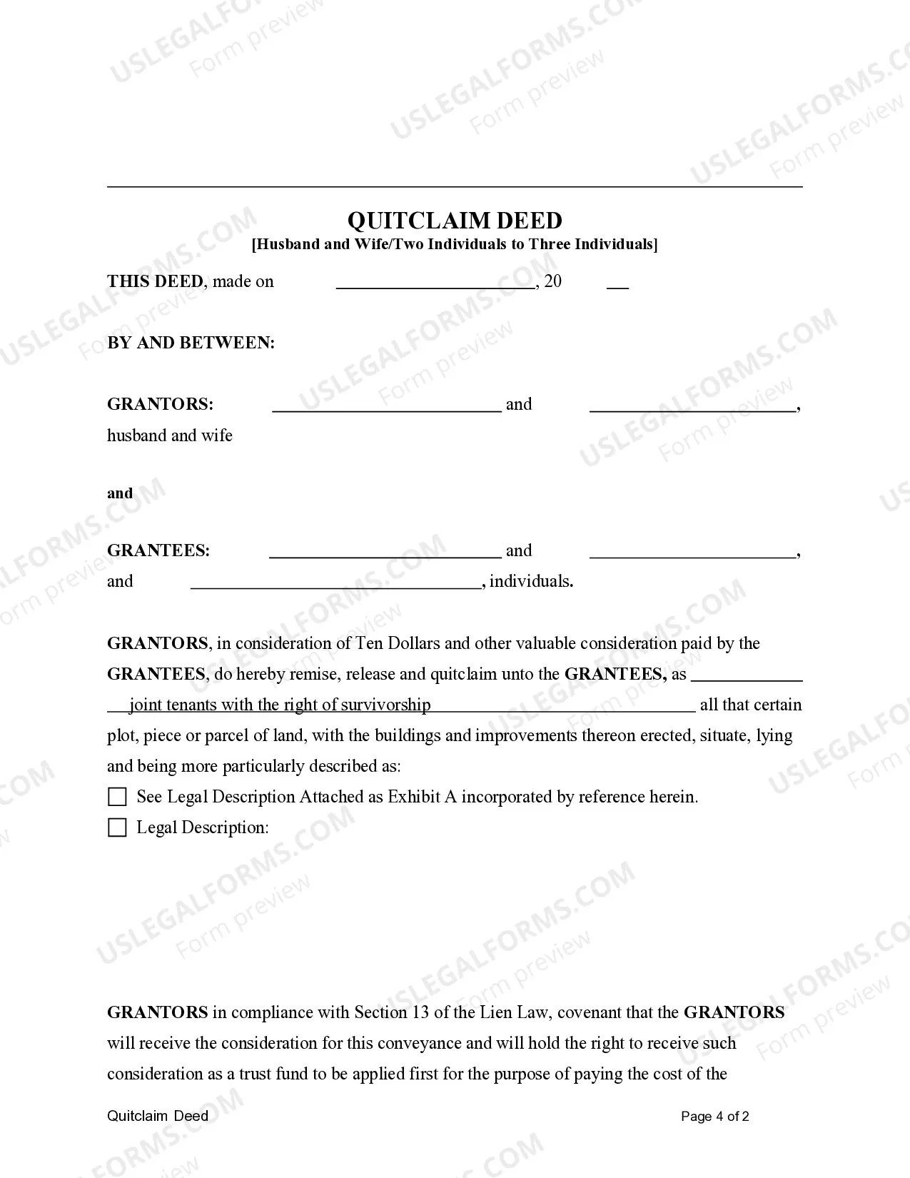 Preview Quitclaim Deed from Husband and Wife / Two Individuals to Three Individuals