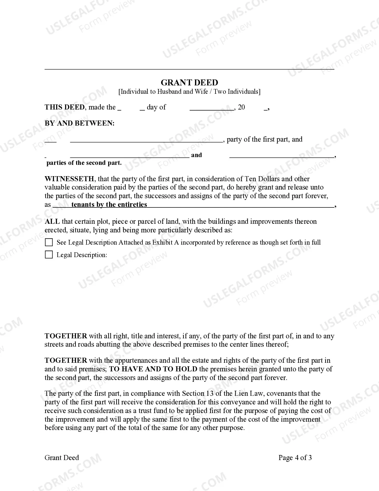 Preview Grant Deed from an Individual to Two Individuals or Husband and Wife