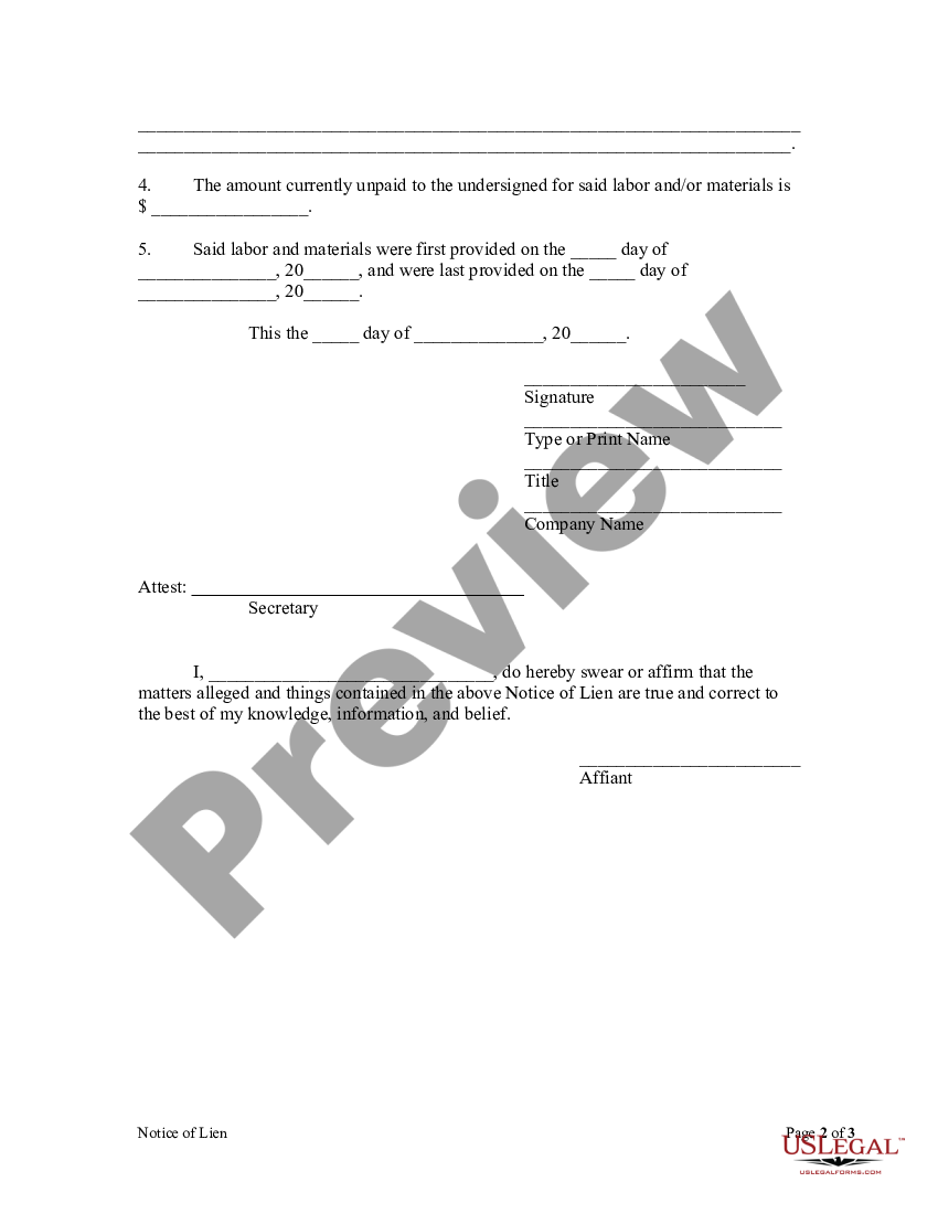 New York Notice Of Lien By Corporation Or Llc Ny Lien Us Legal Forms 4552