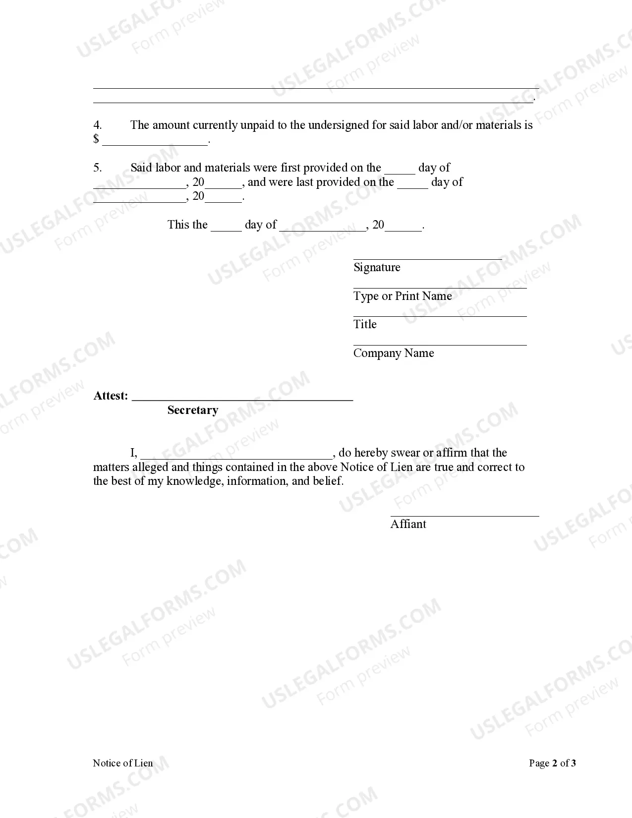 Preview Notice of Lien by Corporation