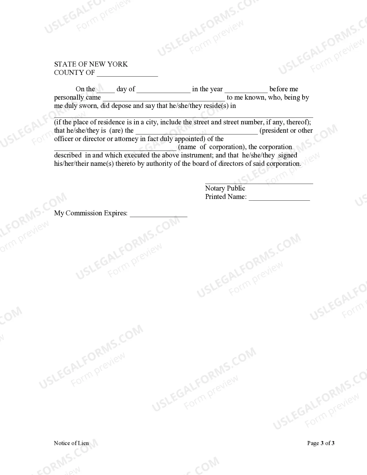 Preview Notice of Lien by Corporation