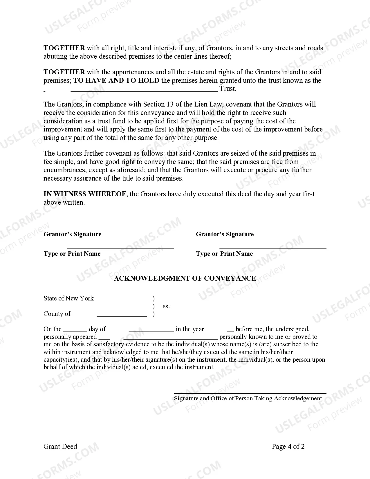 Preview Grant Deed from two Individuals, or Husband and Wife, to Trust