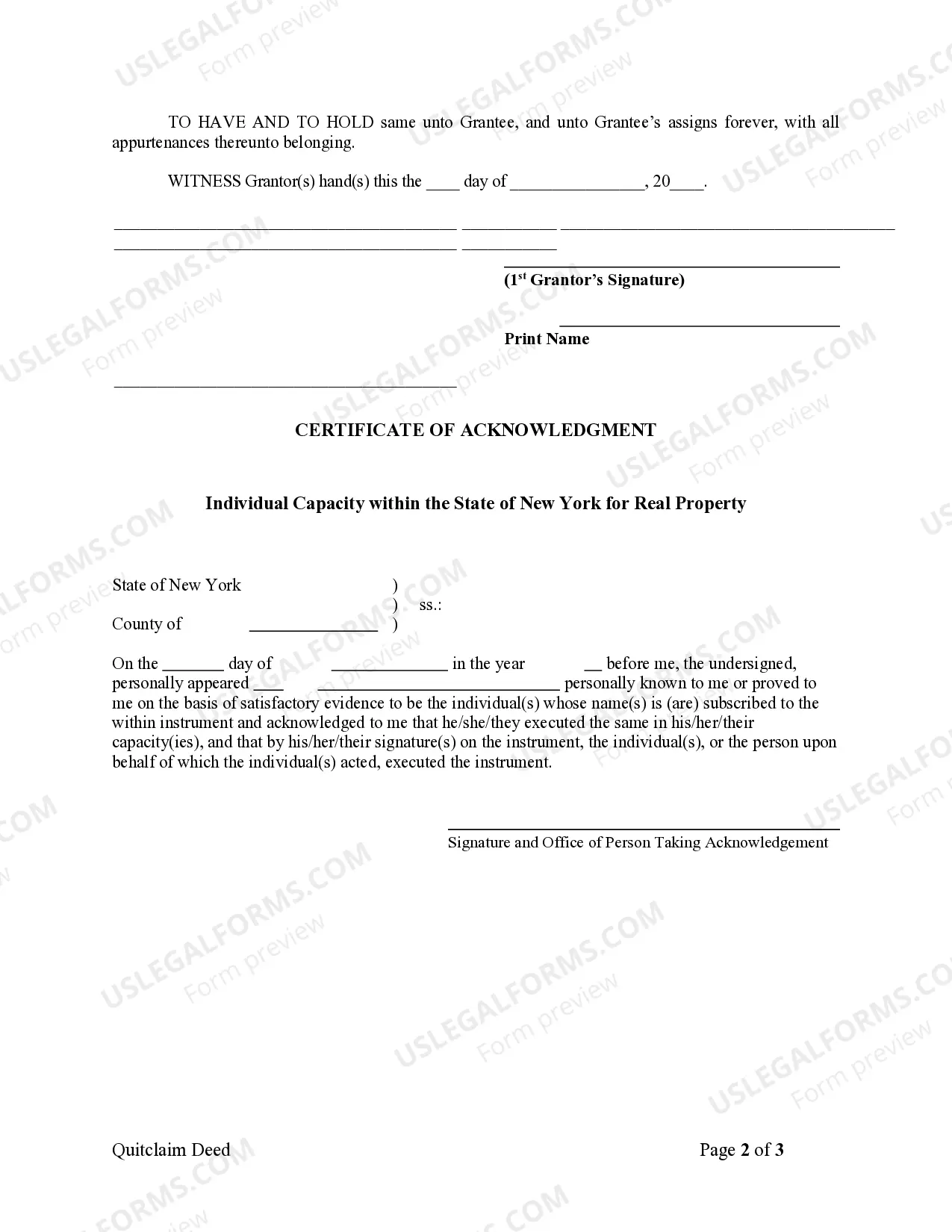 Preview Quitclaim Deed from Individual to LLC