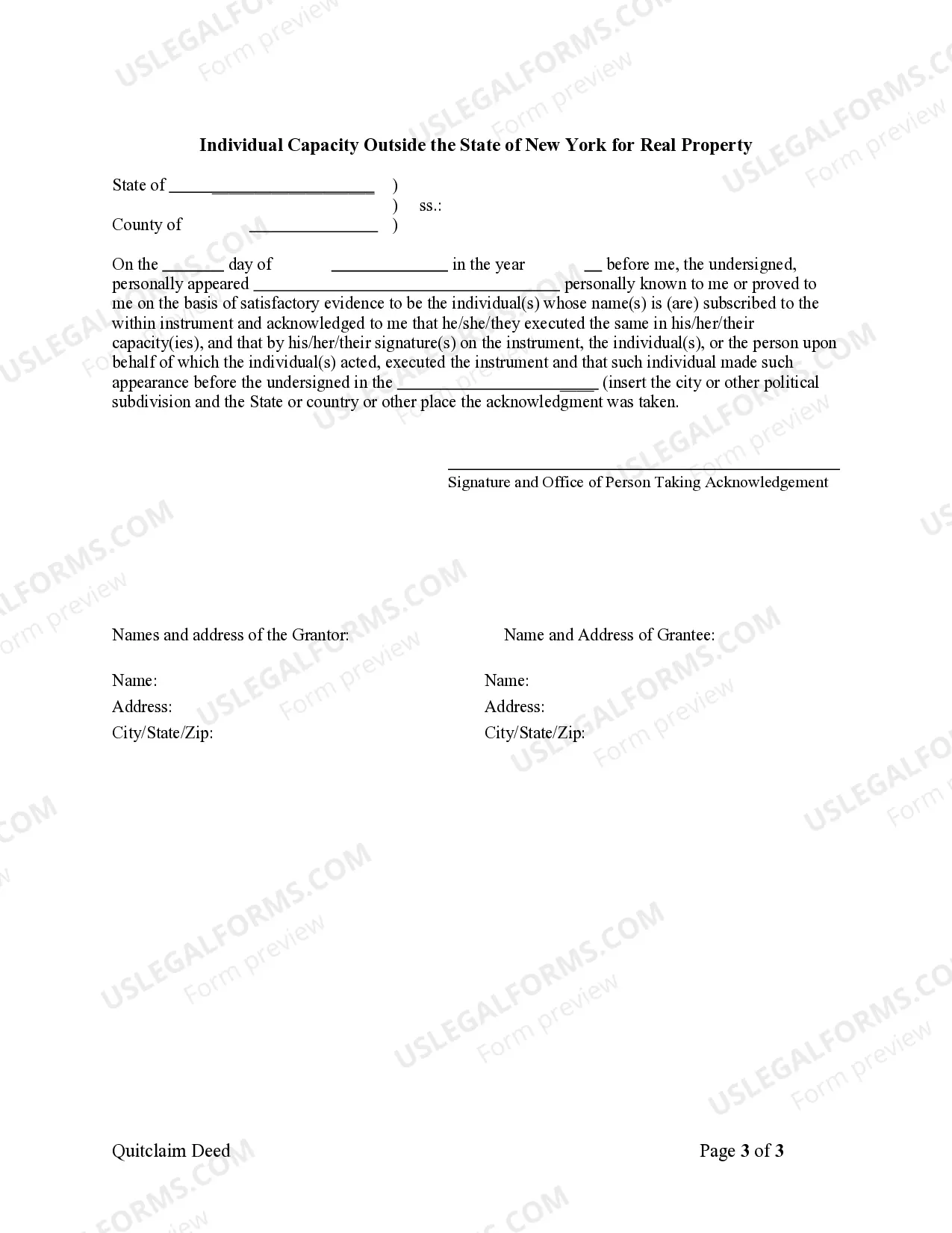 Preview Quitclaim Deed from Individual to LLC