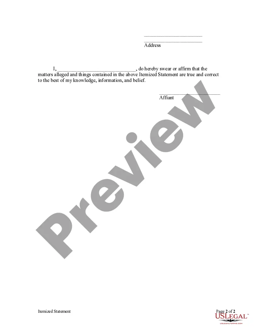 Preview Itemized Statement - Individual