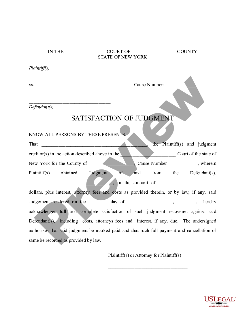 Queens New York Satisfaction Of Judgment Satisfaction Judgment Court