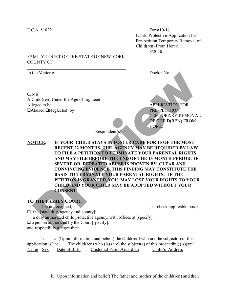 page 0 Child Protective - Application for Pre-Petition Temporary Removal of Children From Home preview