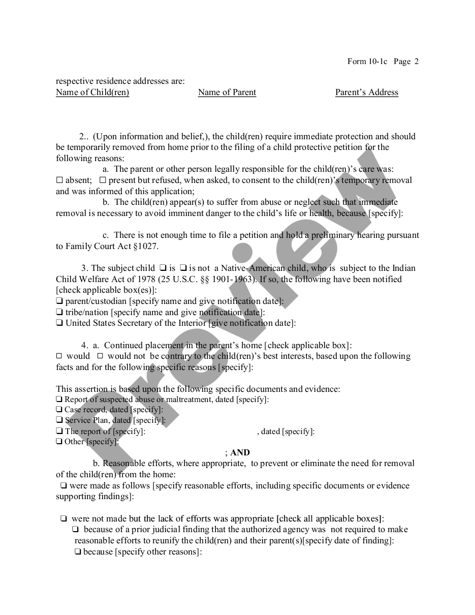 page 1 Child Protective - Application for Pre-Petition Temporary Removal of Children From Home preview