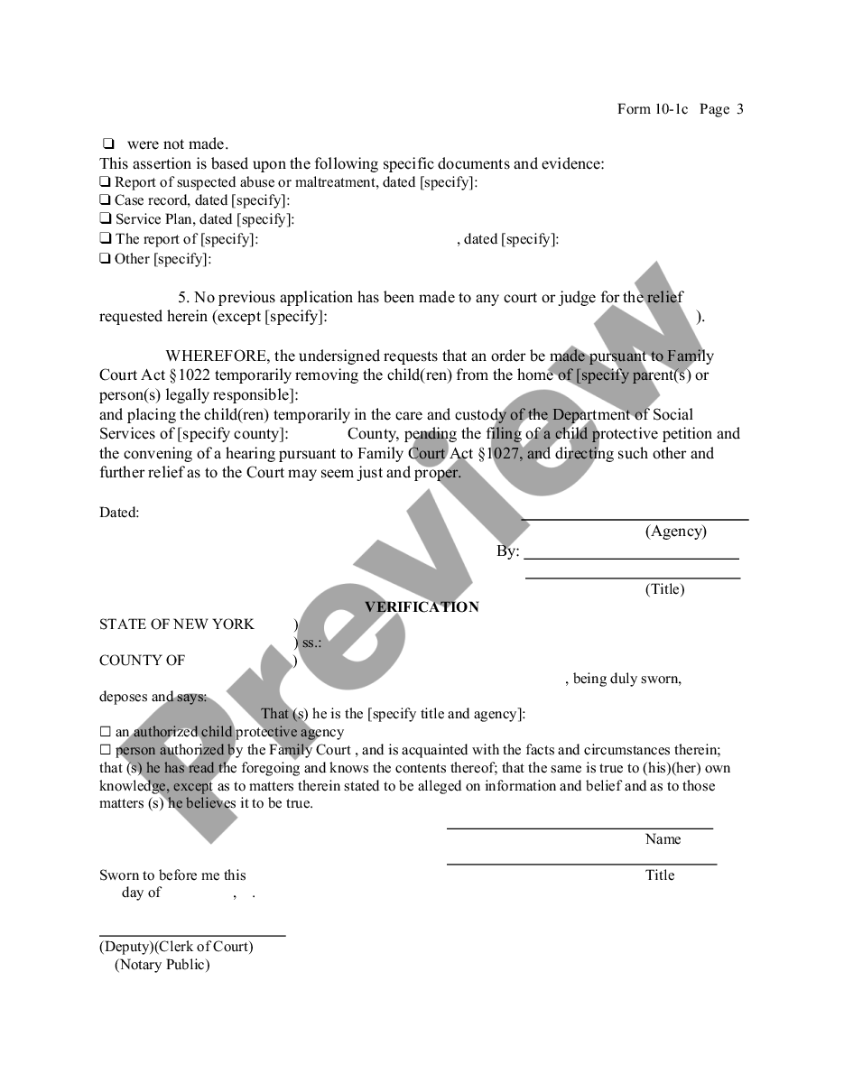 form Child Protective - Application for Pre-Petition Temporary Removal of Children From Home preview