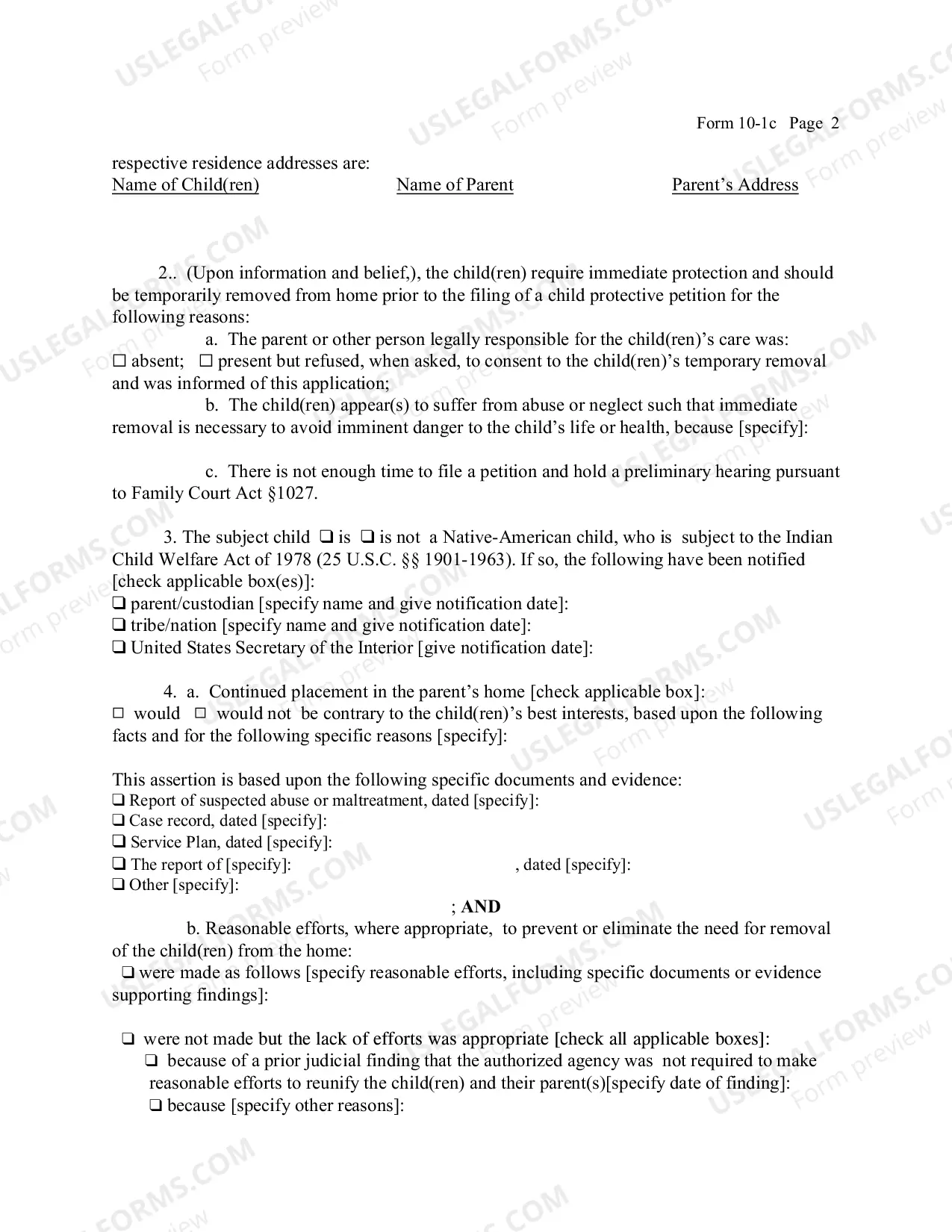 Preview Application For Pre-Petition Temporary Removal of Child(ren) From Home