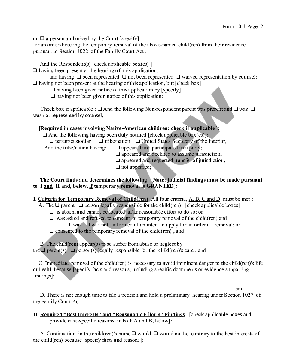 page 1 Child Protective - Order - Directing Temporary Removal of Child Before Petition Filed preview
