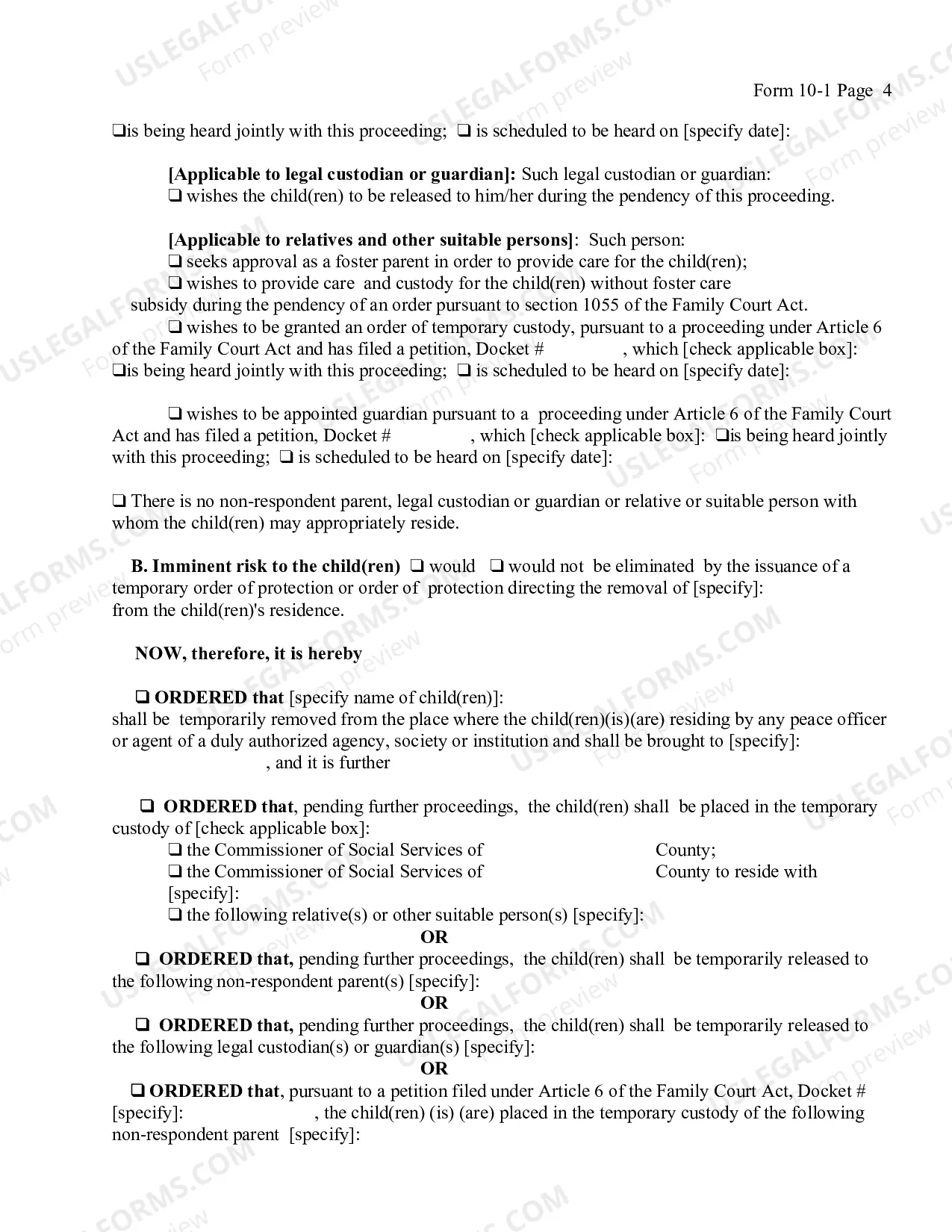 Preview Order Directing Temporary Removal of Child Before Filing of Petition