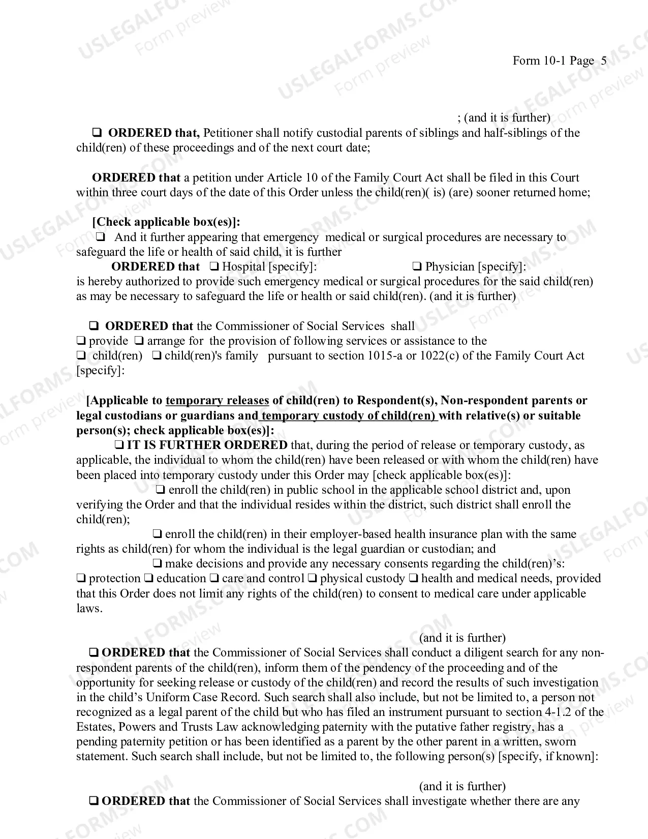 Preview Order Directing Temporary Removal of Child Before Filing of Petition