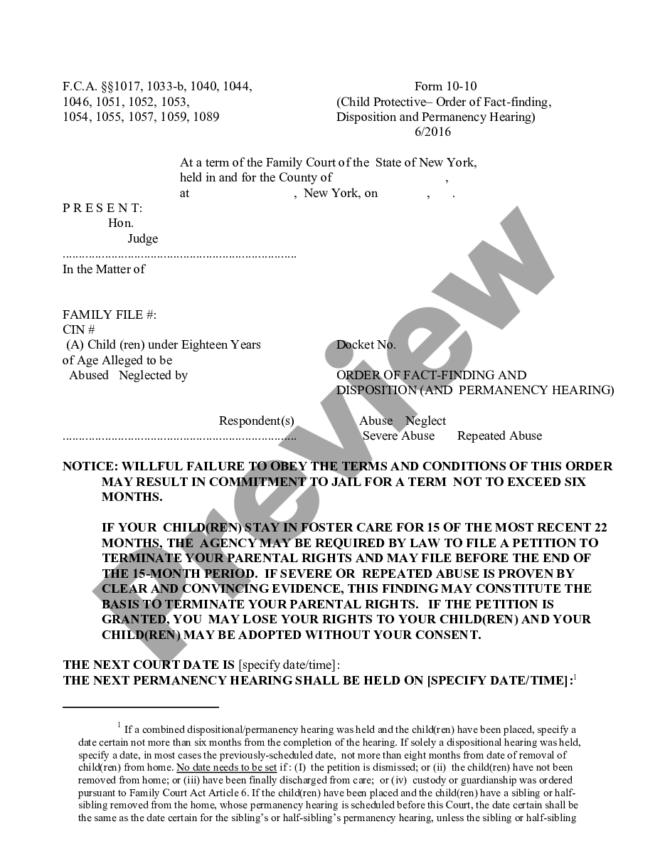 page 0 Child Protective - Order of Fact-Finding and Disposition and Permanency Hearing preview