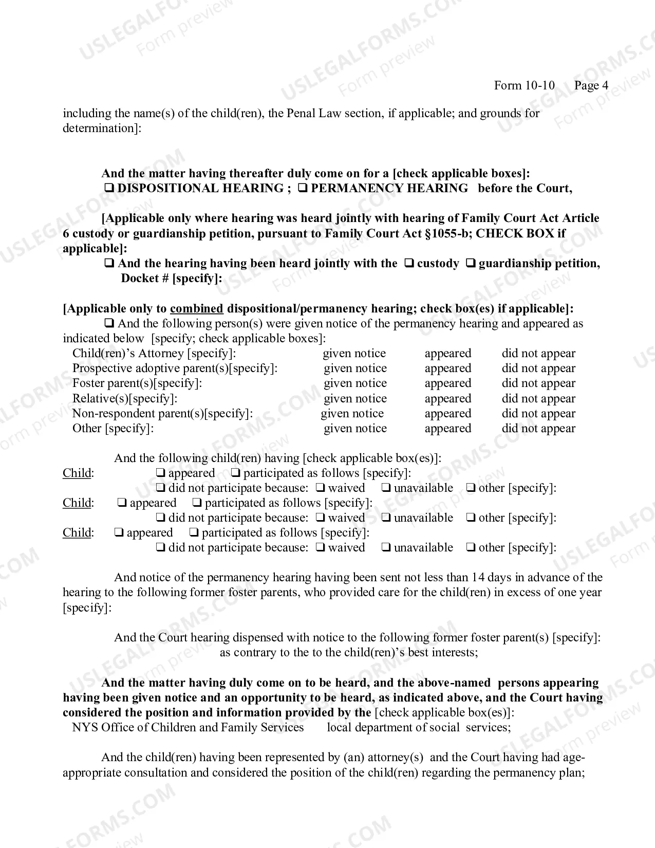 Preview Order of Fact Finding And Disposition And Permanency Hearing