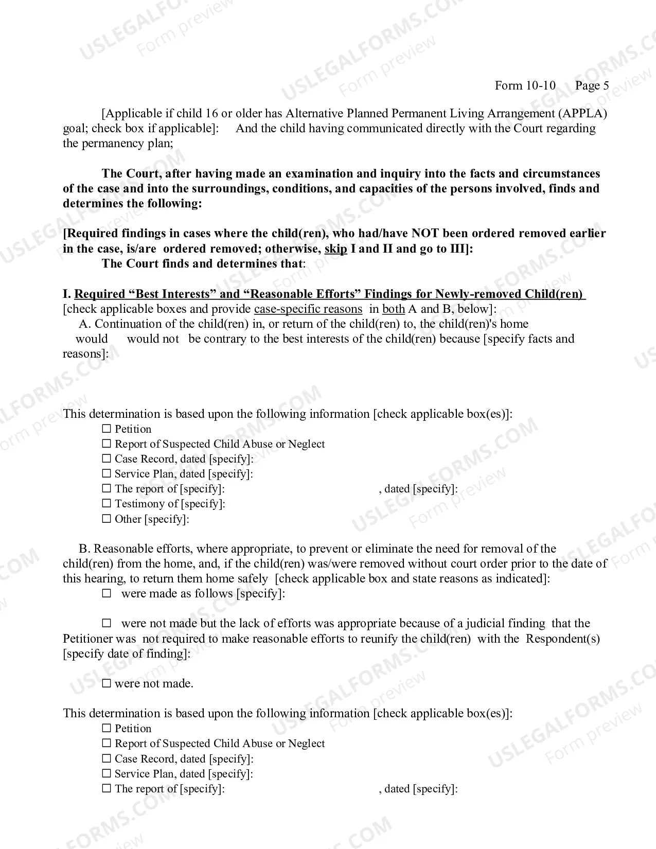 Preview Order of Fact Finding And Disposition And Permanency Hearing