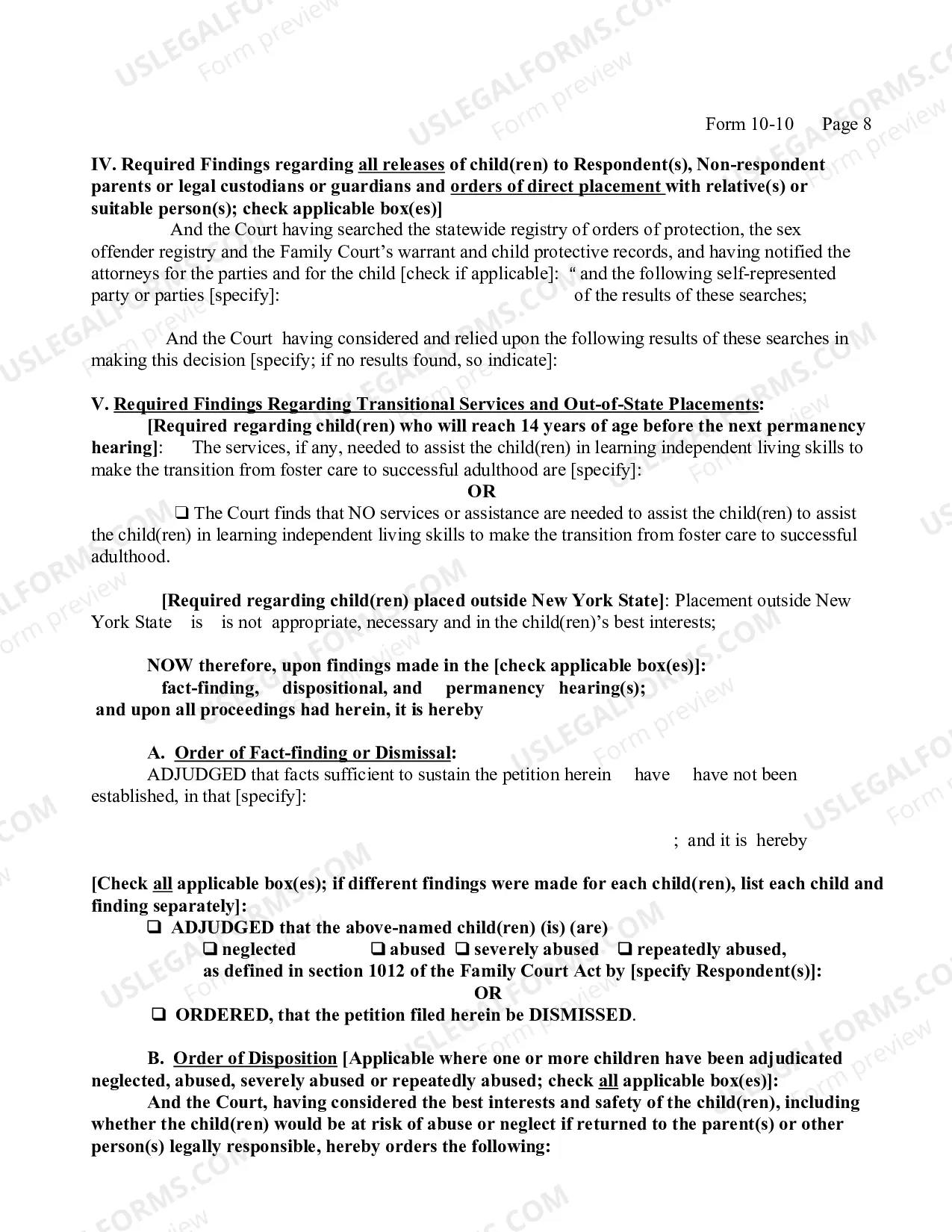 Preview Order of Fact Finding And Disposition And Permanency Hearing