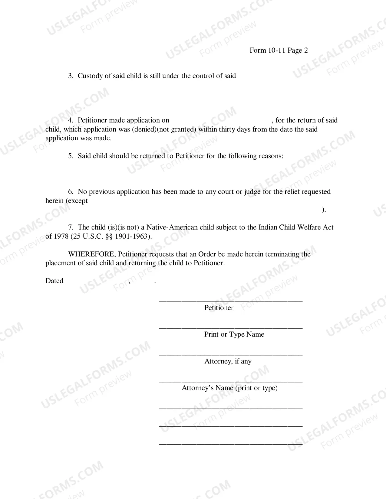 Preview Child Protective - Petition - Termination of Placement